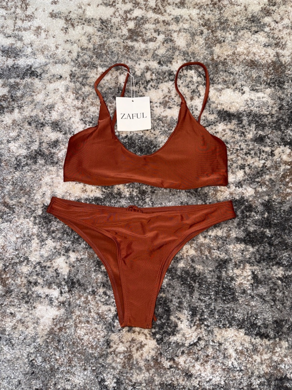 Zaful Rust Brown Scoop Bikini Top & Brief Set